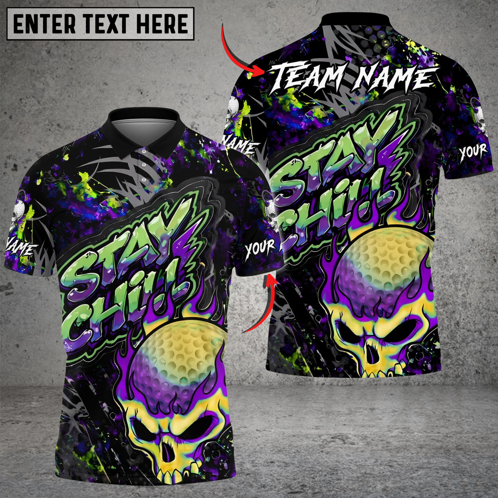 Blisscorners Urban Skull Golf Polo Shirt, Customized Name & Team Name 3D Shirts (4 Colors)