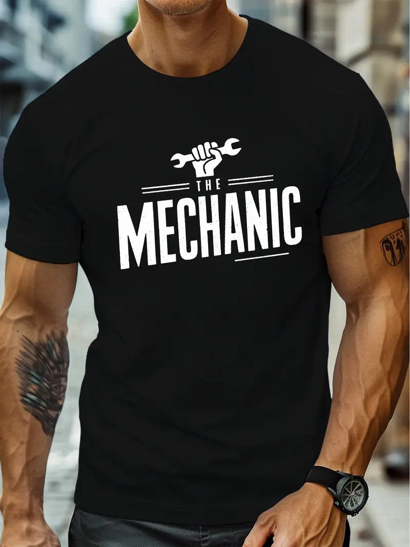 Blisscorners The Mechanic T- Shirt With Hand &amp; Wrench Print, Birthday Gift For Mechanic, Regular Fit, Summer Top