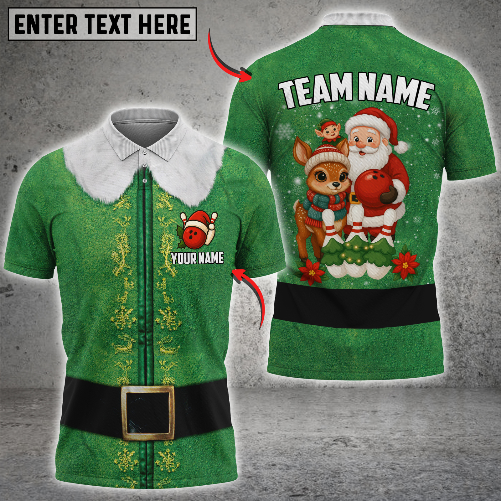 Blisscorners Santa Reindeer Bowling Elf Multicolor Customized Name, Team Name 3D Shirt