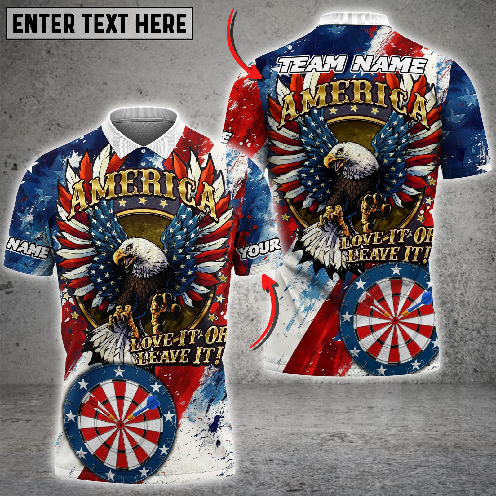 Blisscorners Darts American Eagle with USA Flag Dartboard Stars Personalized Name 3D Unisex Shirt