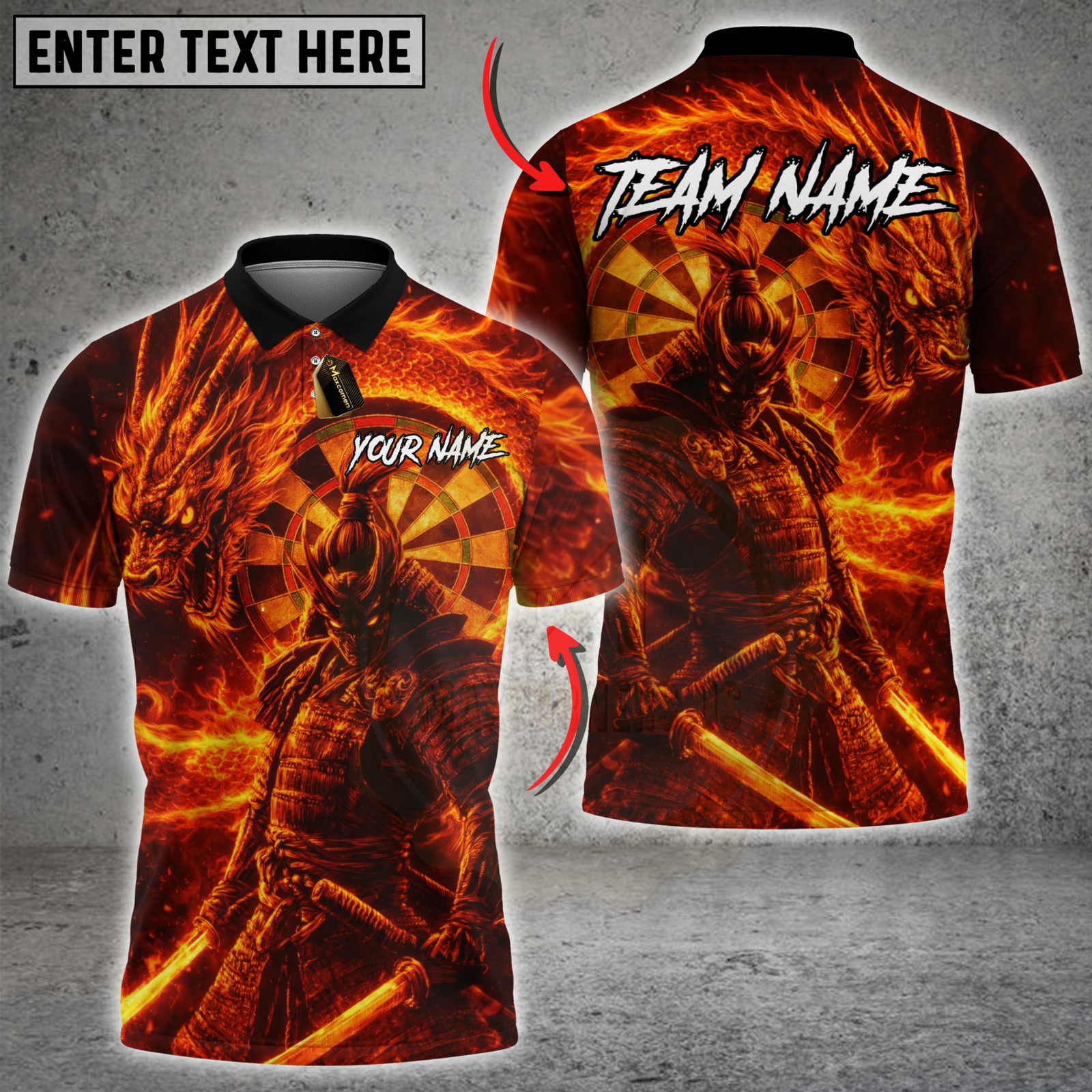 Blisscorners Darts Fire Dragon Samurai Dartboard Fantasy Multicolor Customized Name, Team Name 3D Shirts