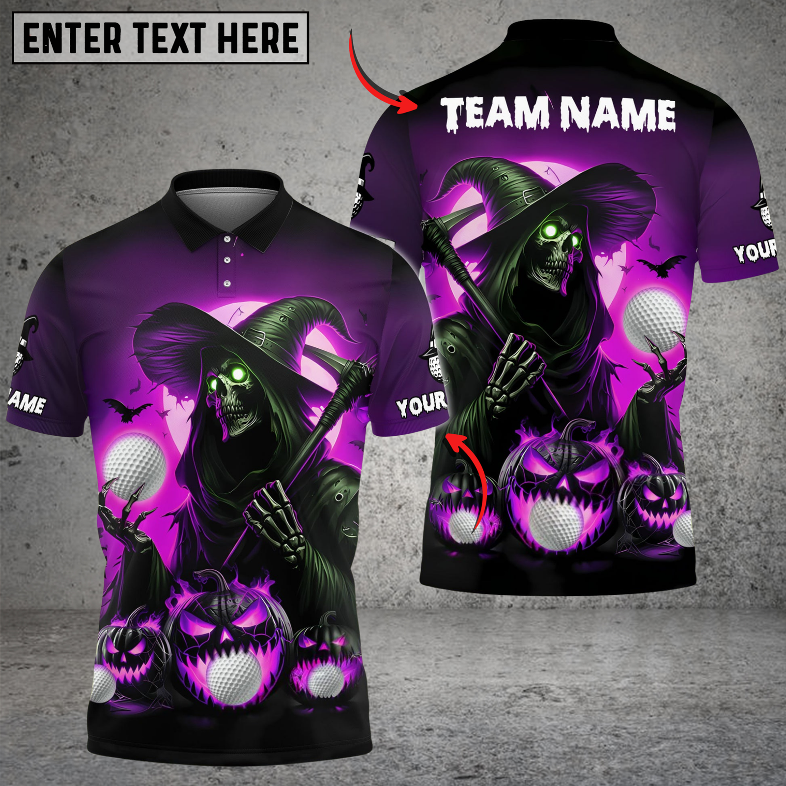 Blisscorners Golf Grim Reaper Pumpkin Multicolor Customized Name, Team Name 3D Shirts