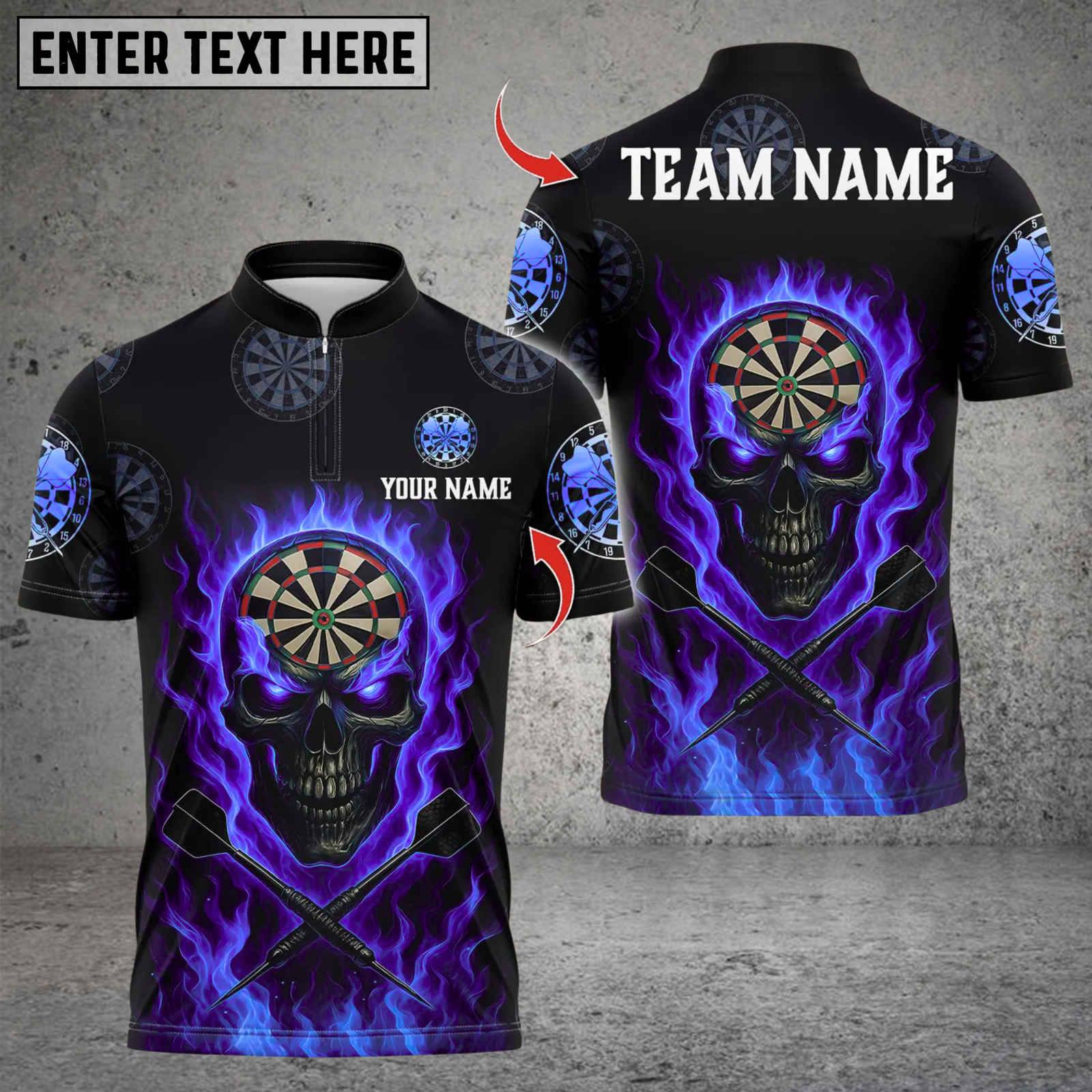 Blisscorners Personalized Name Dart Polo Shirt, Flame Skull Dartboards Design ,Custom Team Shirt for Men, Gift for Darts Players