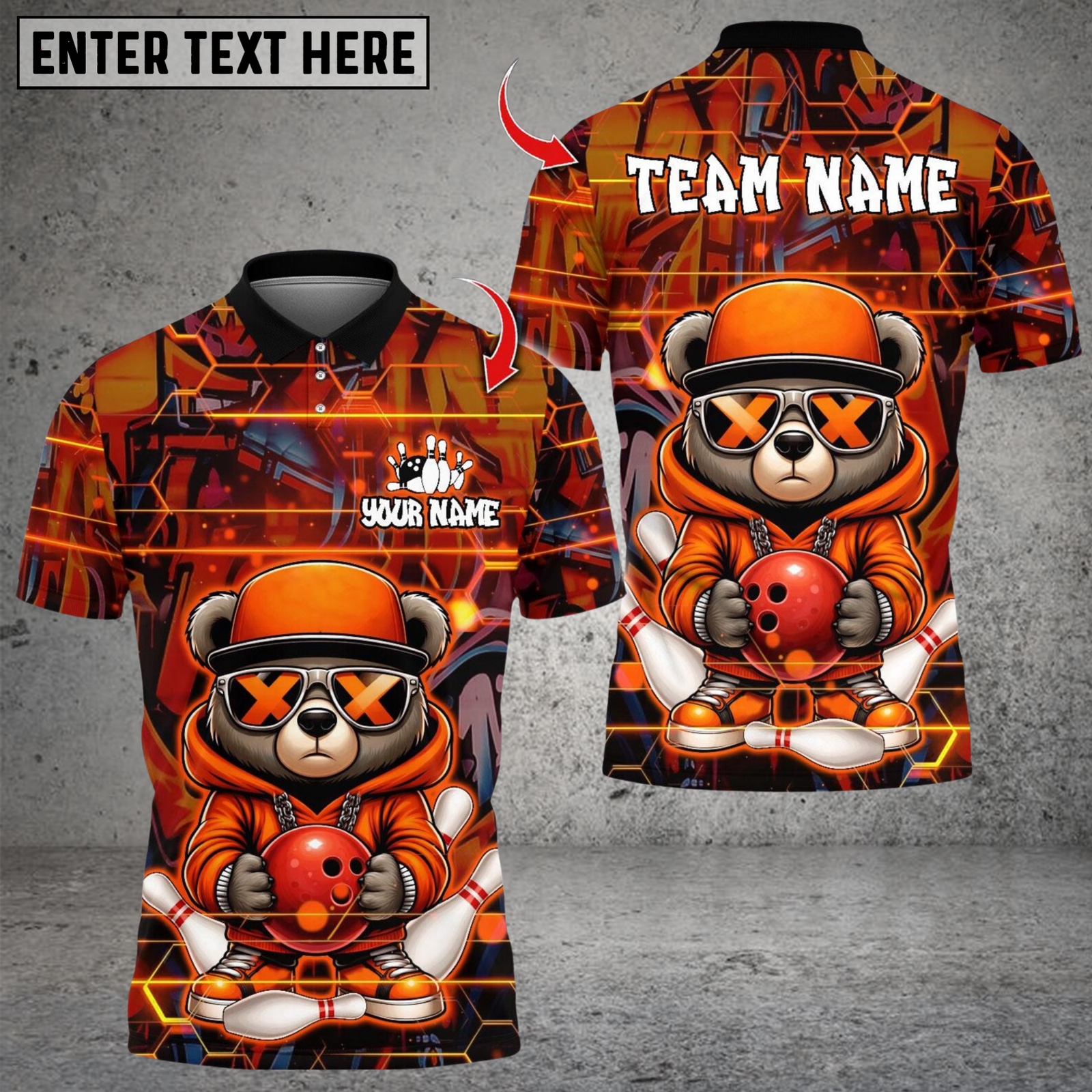 Blisscorners Cool HipHop Bear With Bowling Multicolor Customized Name, Team Name 3D Shirt