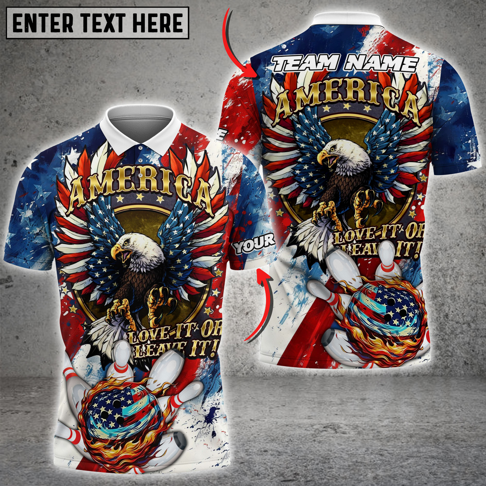 Blisscorners Bowling American Eagle with Flaming USA Flag Bowling Ball Personalized Name 3D Unisex Shirt