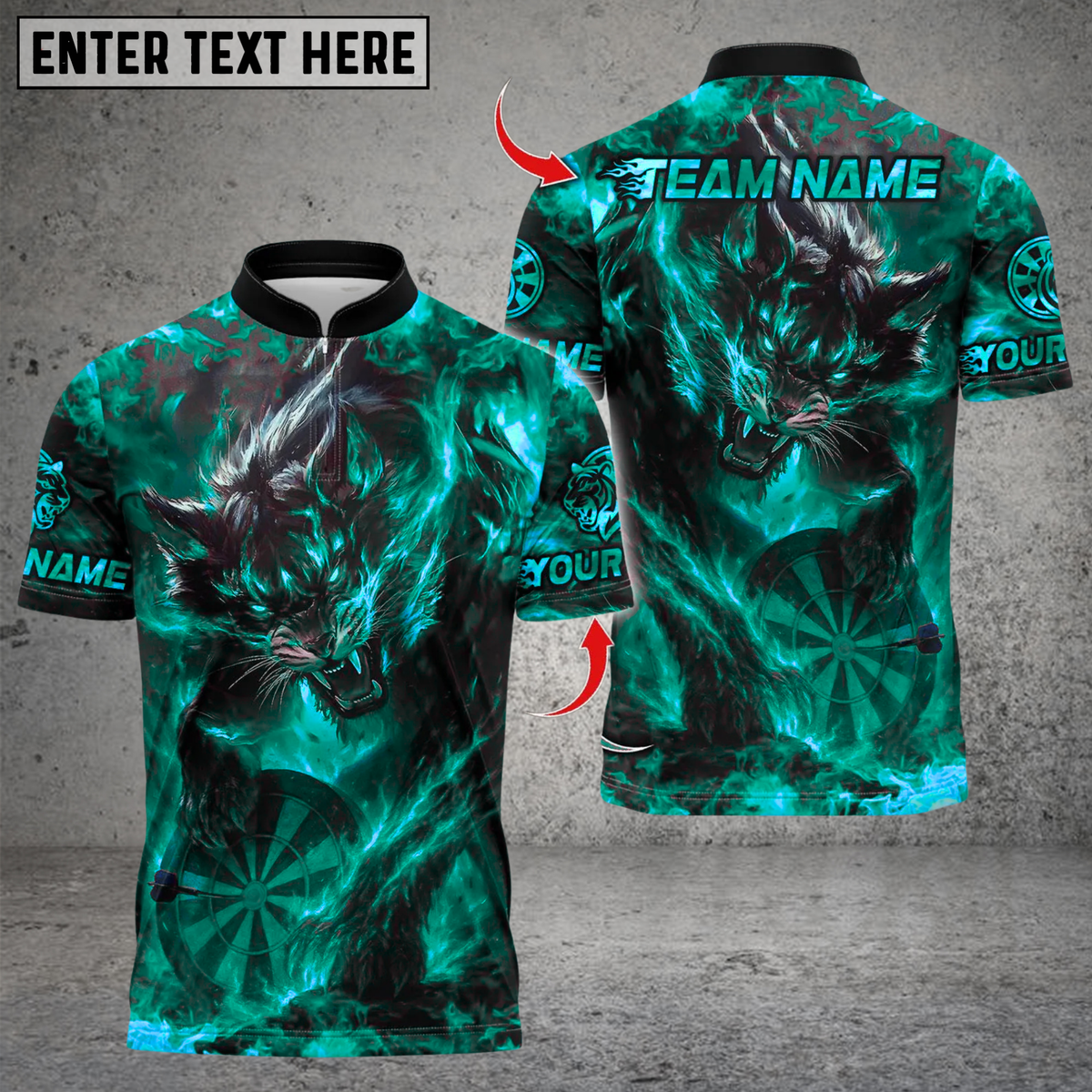 Blisscorners Darts Flame Wolf Dartboard Multicolor Customized Name Team Name 3D Shirts 9
