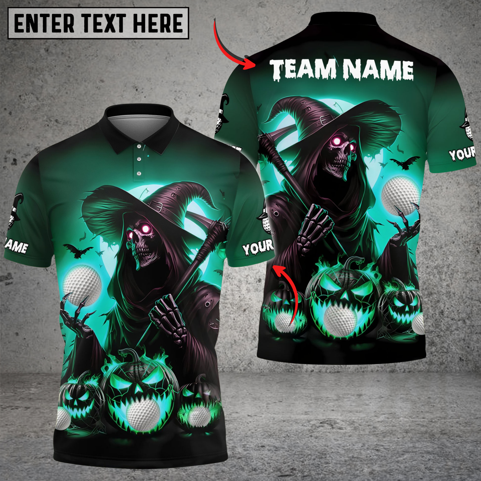 Blisscorners Golf Grim Reaper Pumpkin Multicolor Customized Name, Team Name 3D Shirts