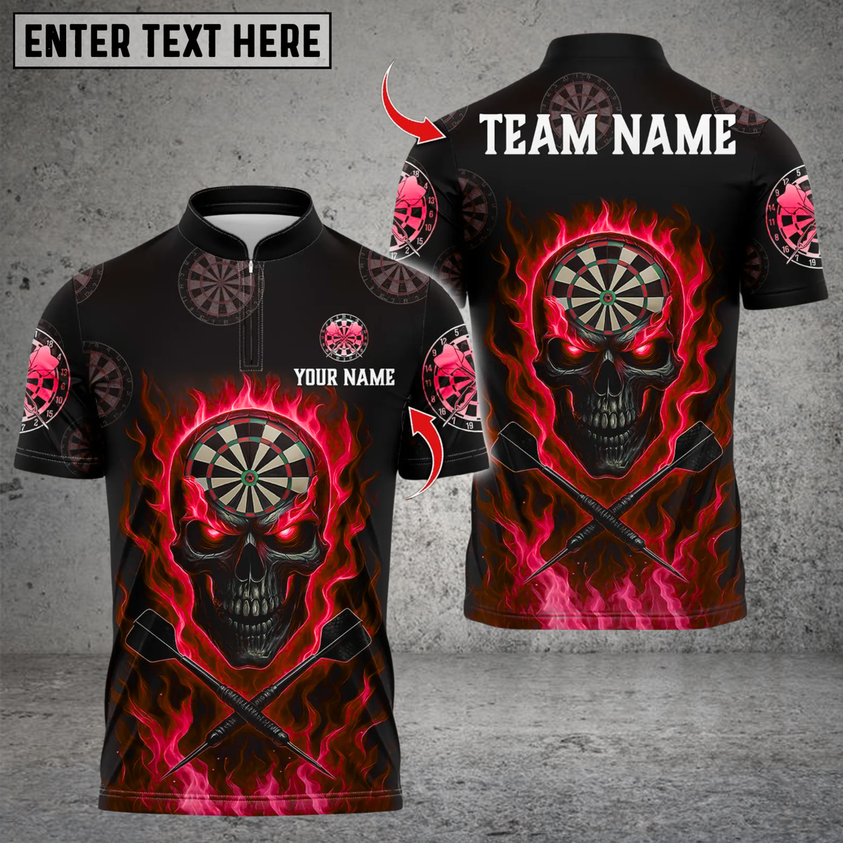 Blisscorners Personalized Name Dart Polo Shirt, Flame Skull Dartboards Design ,Custom Team Shirt for Men, Gift for Darts Players