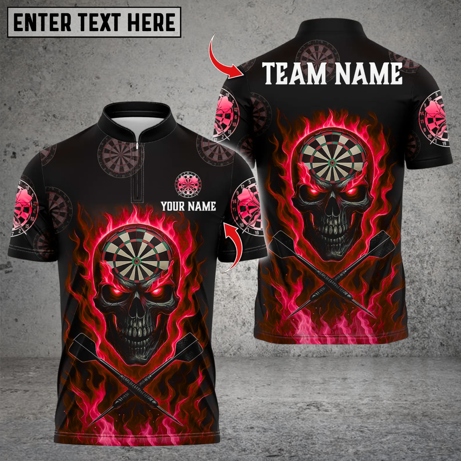 Blisscorners Personalized Name Dart Polo Shirt, Flame Skull Dartboards Design ,Custom Team Shirt for Men, Gift for Darts Players