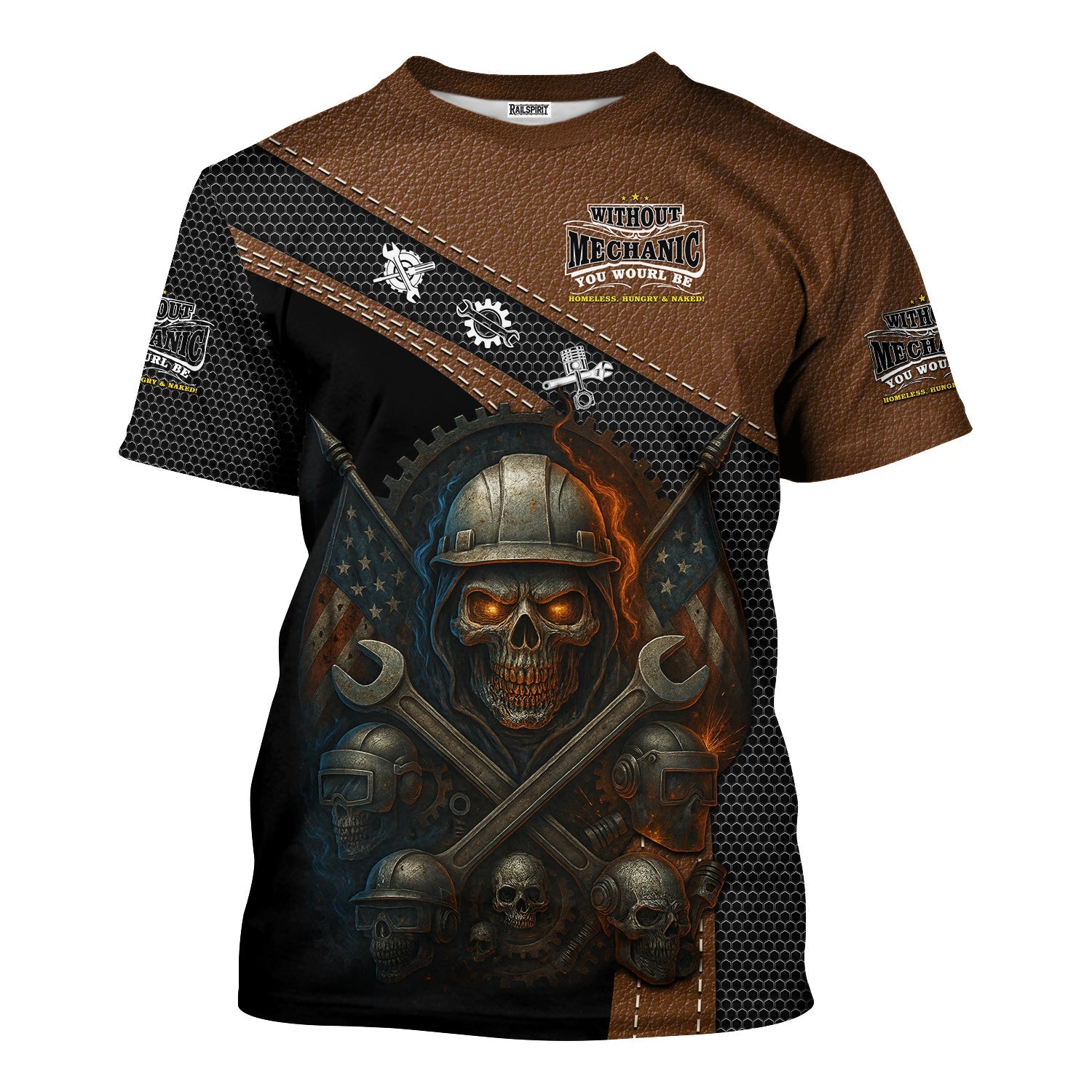 Blisscorners Skull Mechanic T Shirt Without Mechanic You Would Be Homeless Hungry Naked American Flag Auto Repair Garage Workwear Gift For Men Dad
