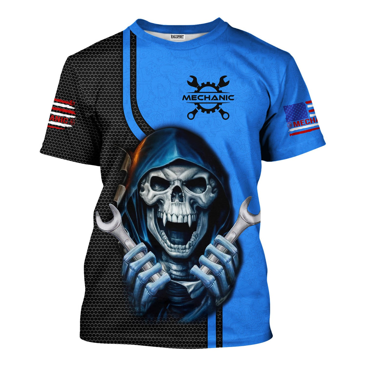 Blisscorners Mechanic Skull Shirt with Wrenches, Cool Automotive Apparel for Car Lovers, Gift for Mechanics & DIY Enthusiasts