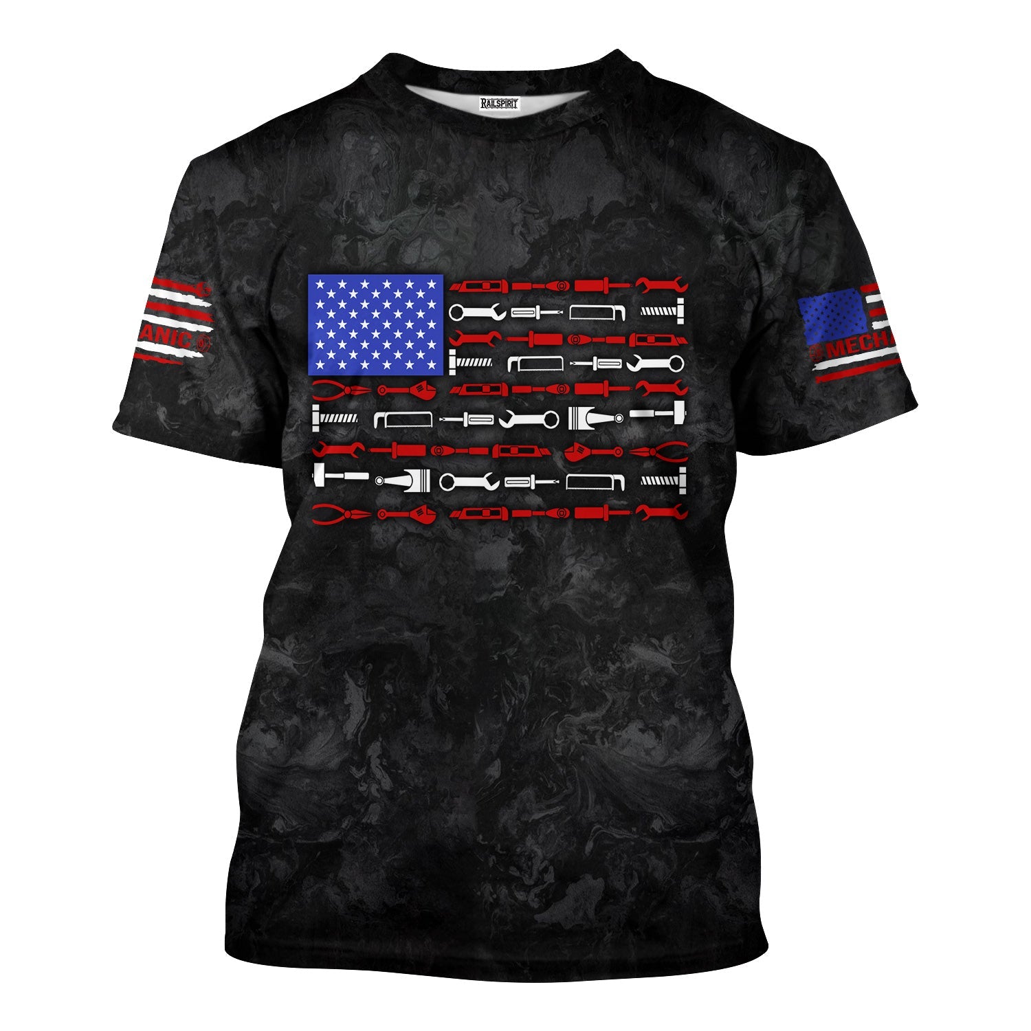 Blisscorners American Flag Tool Shirt, Vintage Mechanic Tools T-shirt for Men, Patriotic USA T-shirt with Wrench & Hammer, Perfect Gift for Tradesmen & DIY Enthusiasts