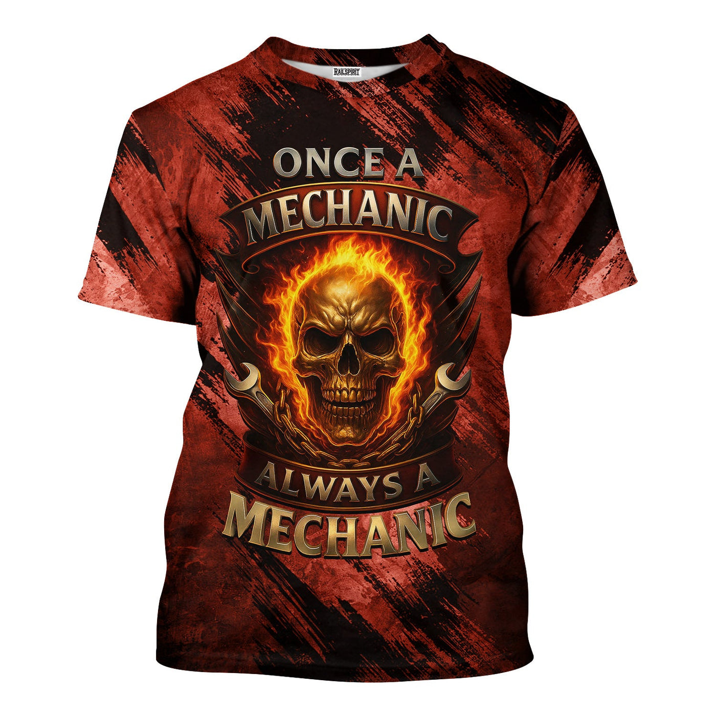 Blisscorners Once A Mechanic Always A Mechanic Shirt Funny Printed Vintage Mechanic Unisex T Shirt Flame Skull Design Design