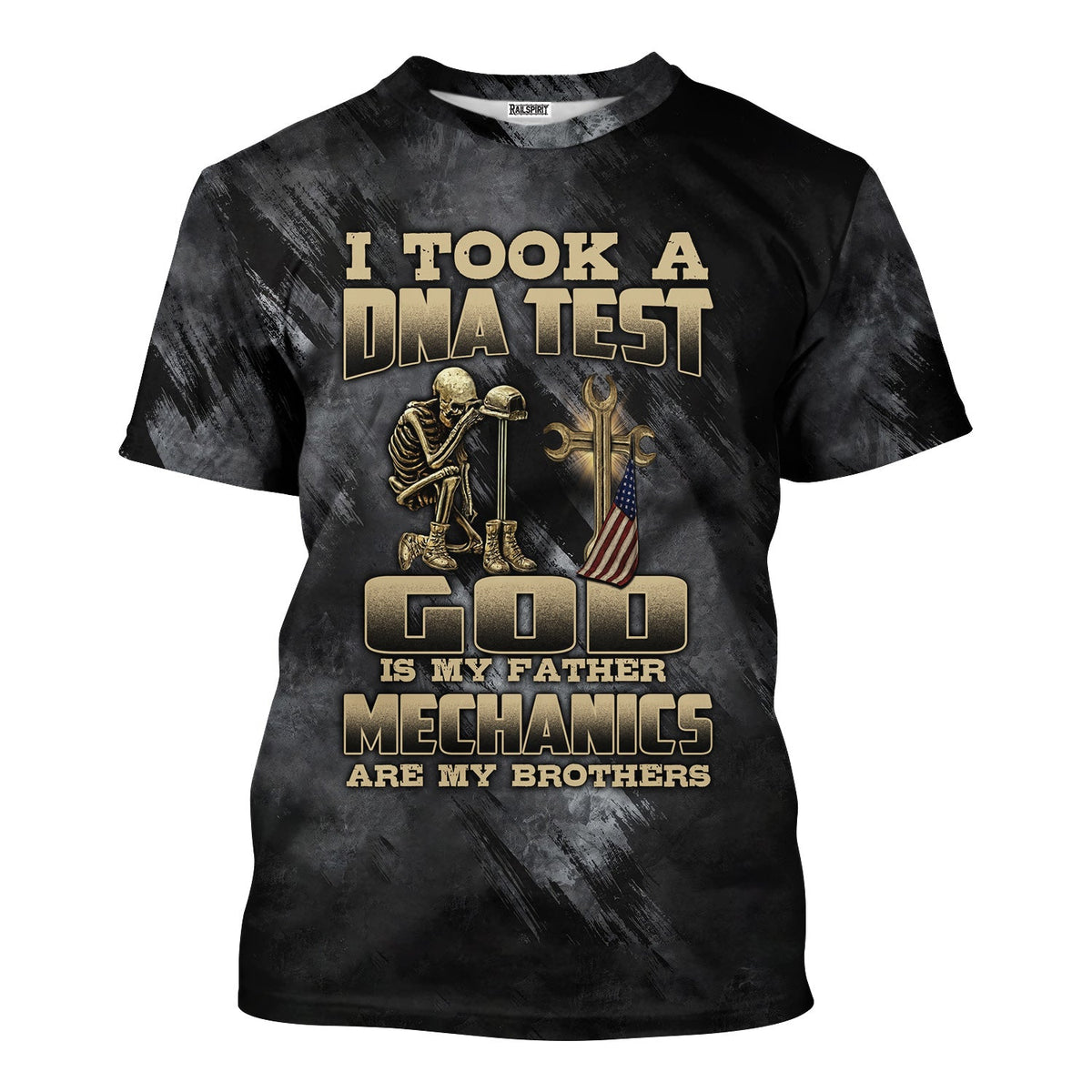 Blisscorners Mechanic T-Shirt, DNA Test Quote, God Father, Mechanics Brother, Funny Skeleton & Cross Design, Unique Gift for Mechanics & Fathers