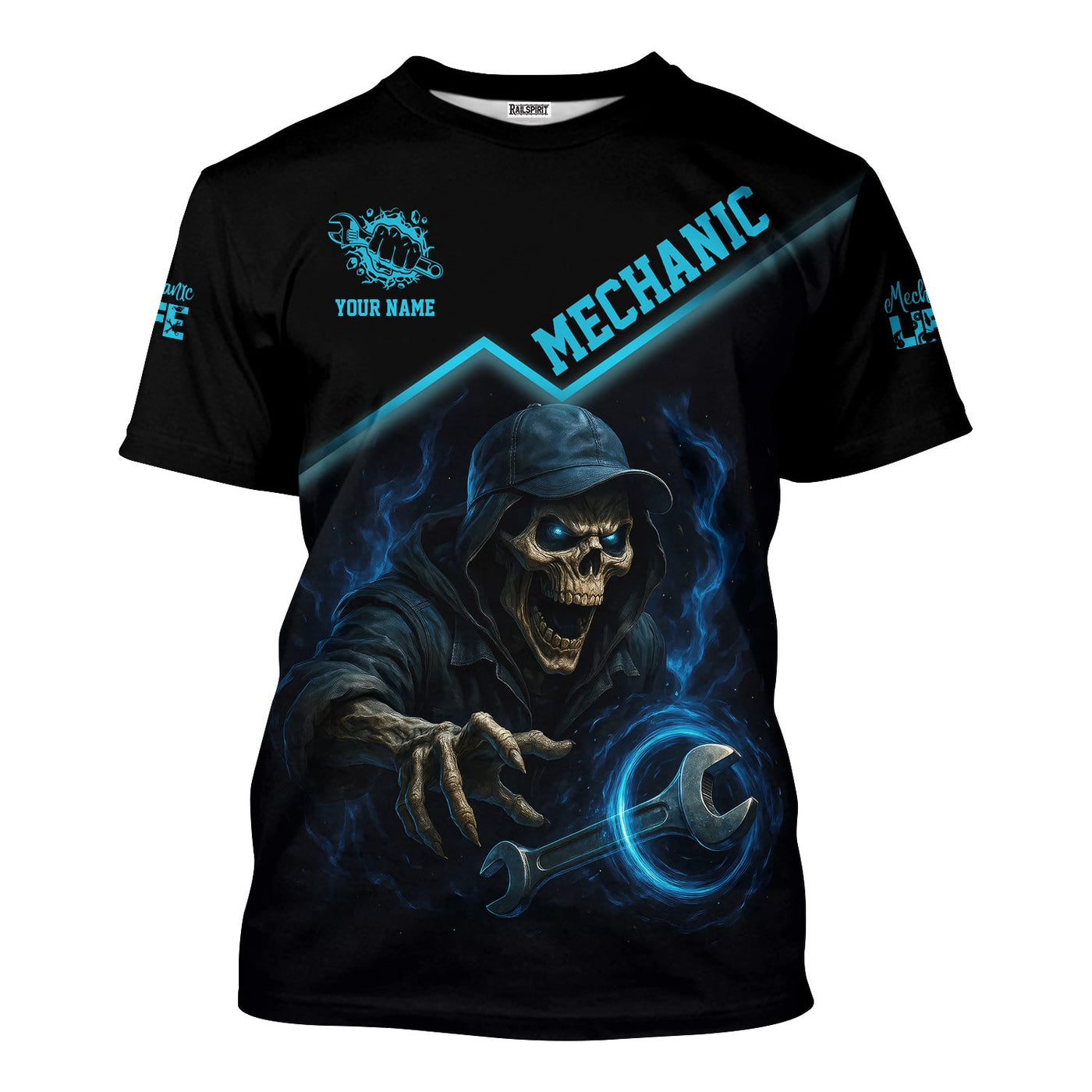 Blisscorners Personalized T-Shirt I Am A Grumpy Old Mechanic Blue Flame Grim Reaper Design Shirt For Mechanics