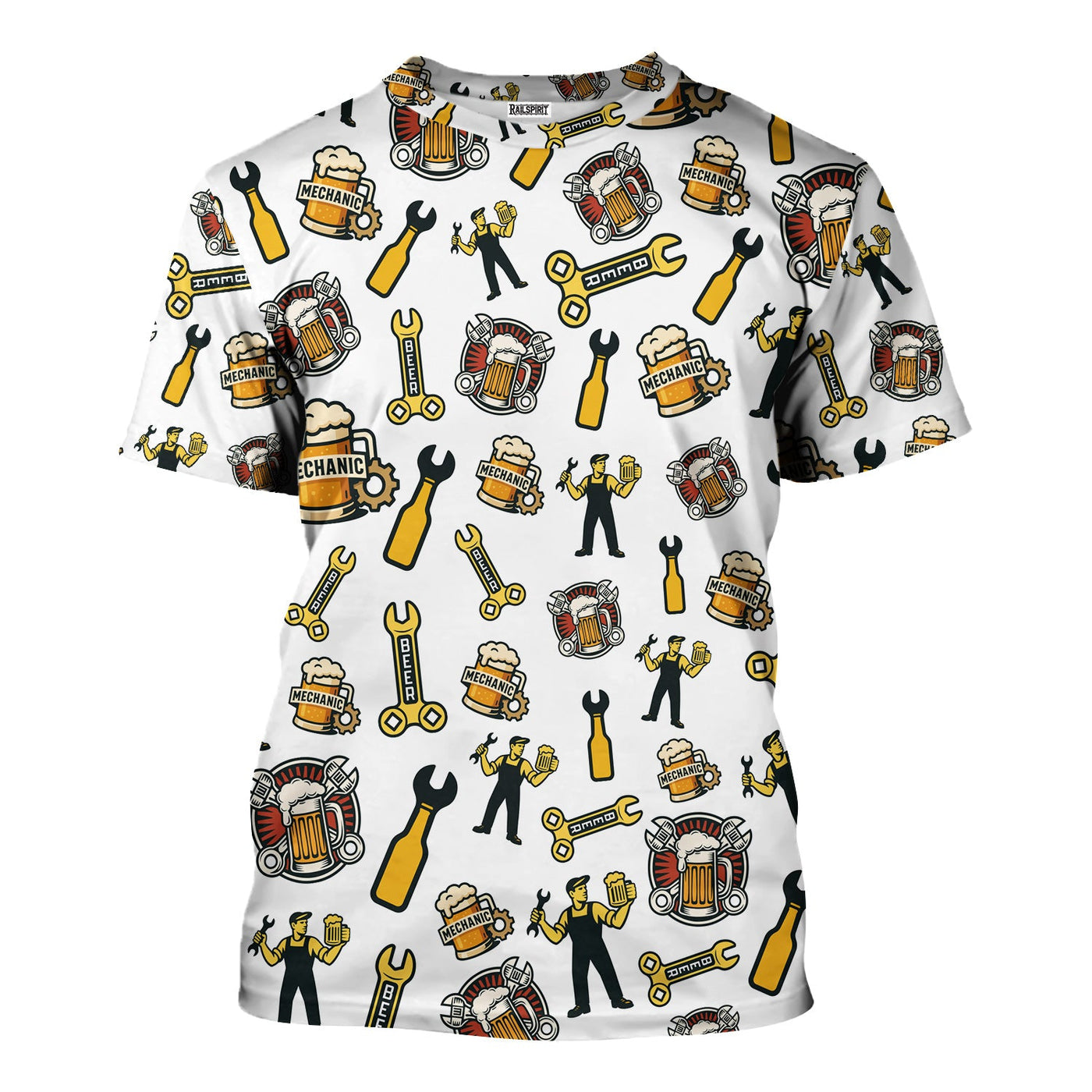 Blisscorners Mechanic T-Shirt Beer and Wrench Funny Pattern Design Shirt Mechanic Gift For Men