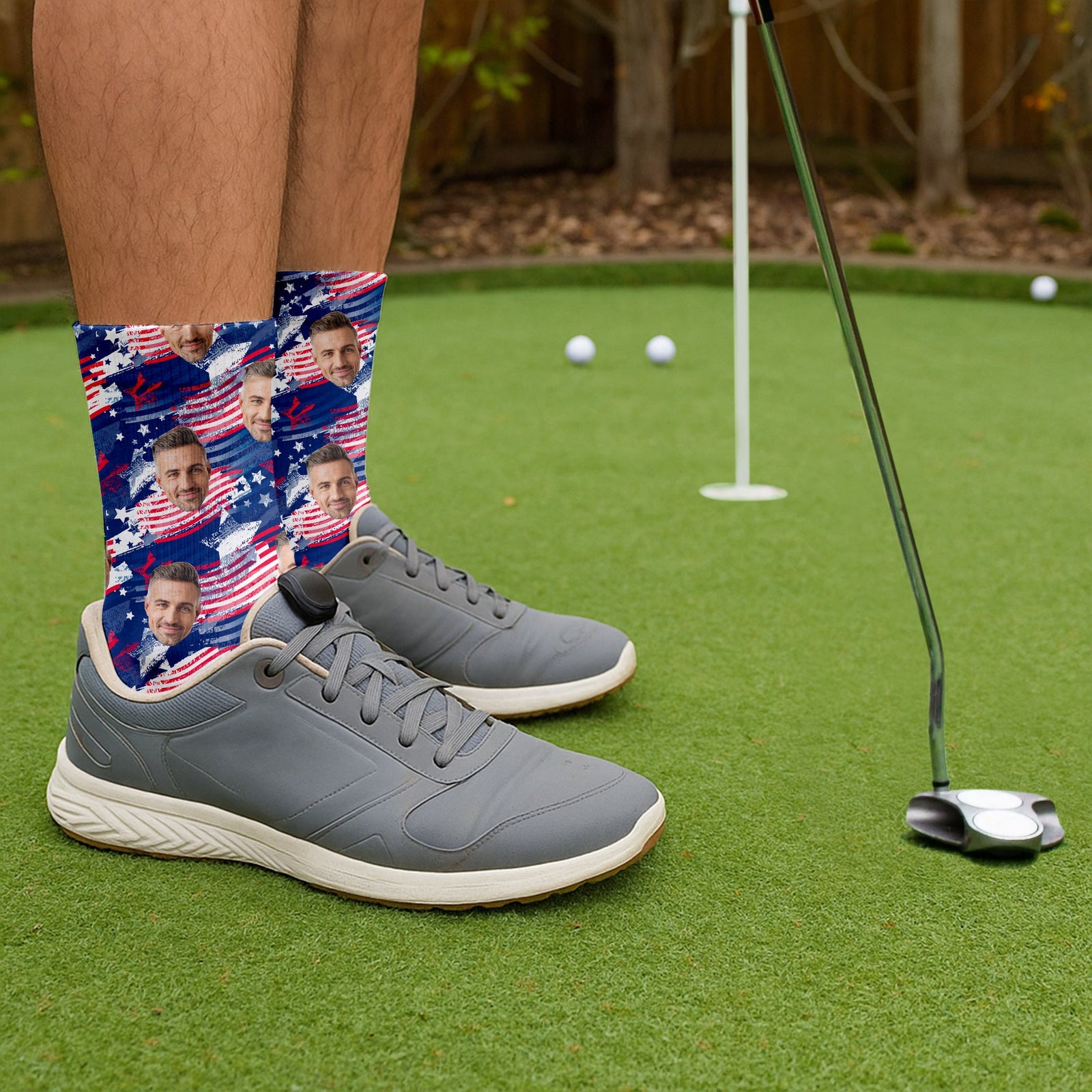 Blisscorners Custom Face Socks, Fun Socks For Men, Socks American Flag, Fourth Of July Gifts, Dad Golf GiftLM2611