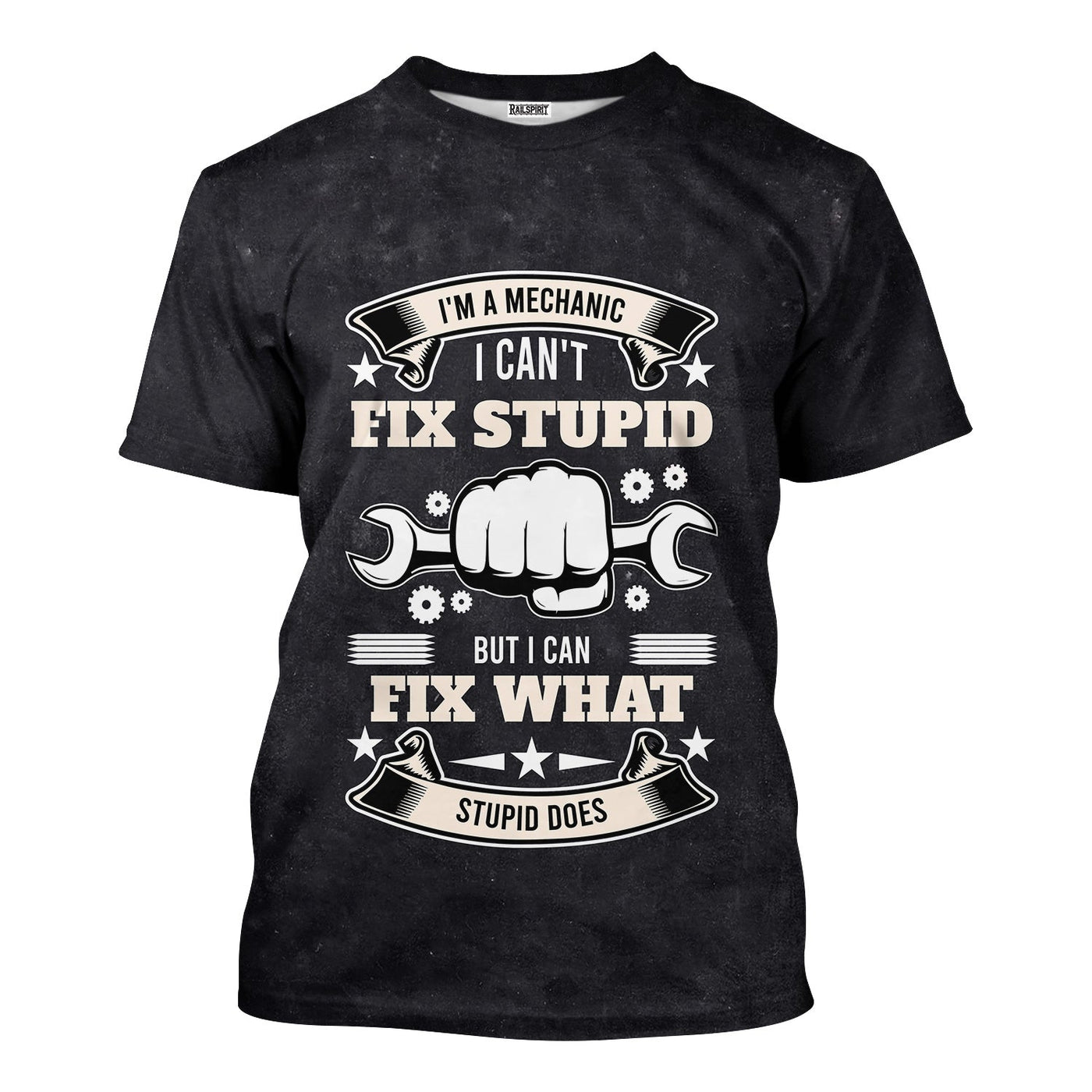 Blisscorners Vintage Mechanic Unisex I'm A Mechanic I Can't Fix Stupid Black Shirt All Over Print