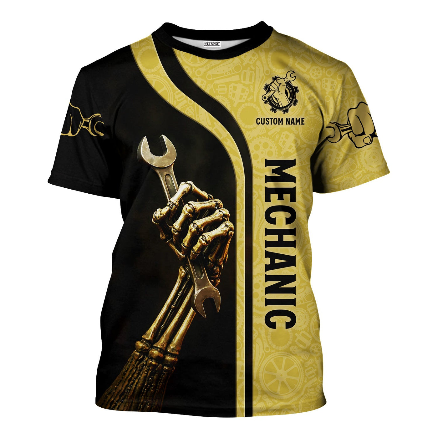 Blisscorners Personalized T-Shirt Mechanic Retired And Rebuilt Body Contains Aftermarket Parts Bony Hand Design Shirt