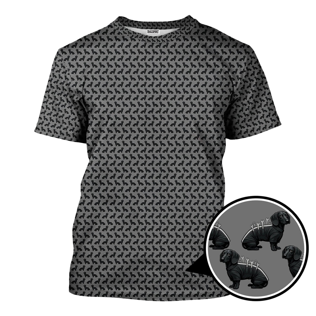 Blisscorners Funny Dog Mechanic Shirt, Dachshund and Wrench Pattern Printed Shirt Presents For Mechanics