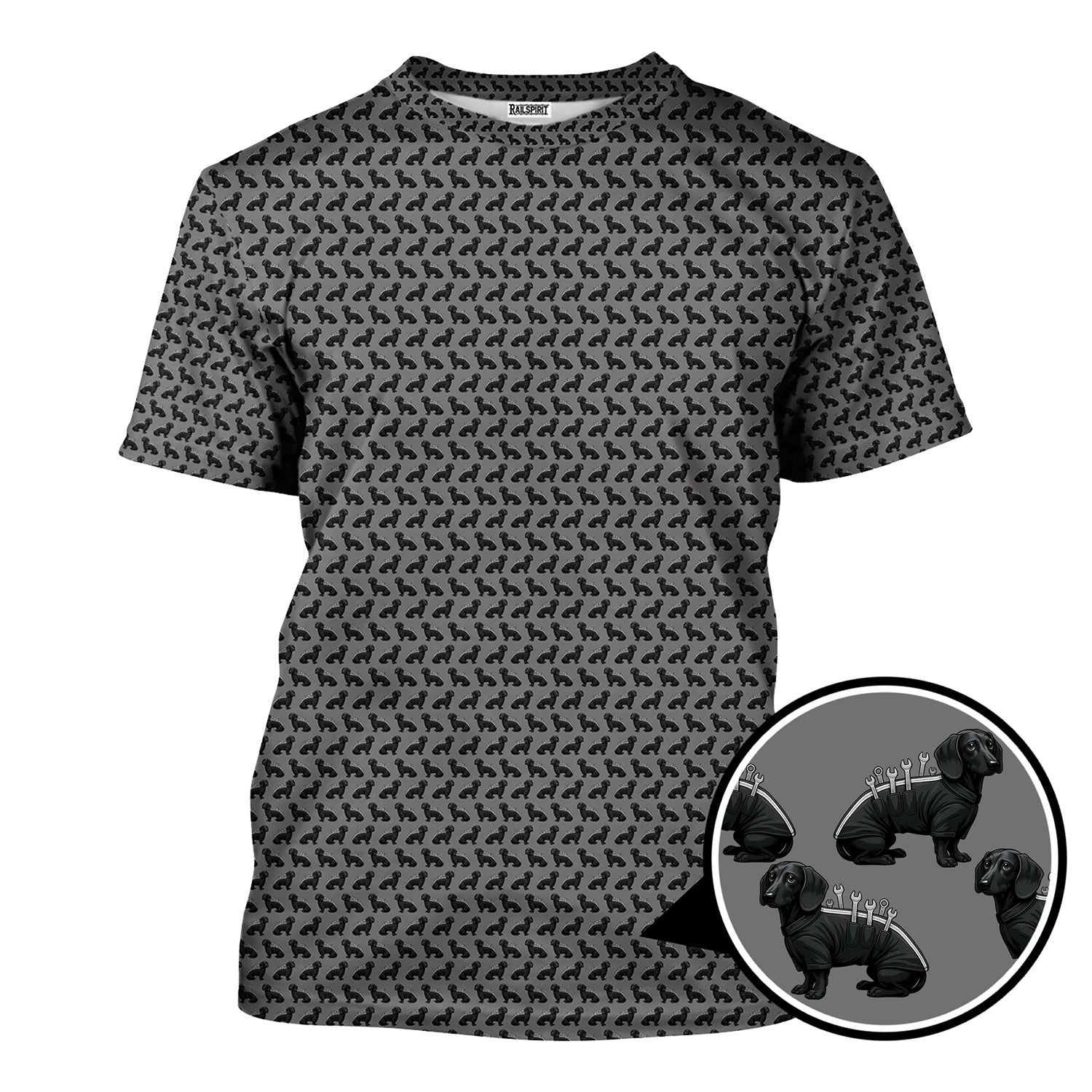Blisscorners Funny Dog Mechanic Shirt, Dachshund and Wrench Pattern Printed Shirt Presents For Mechanics