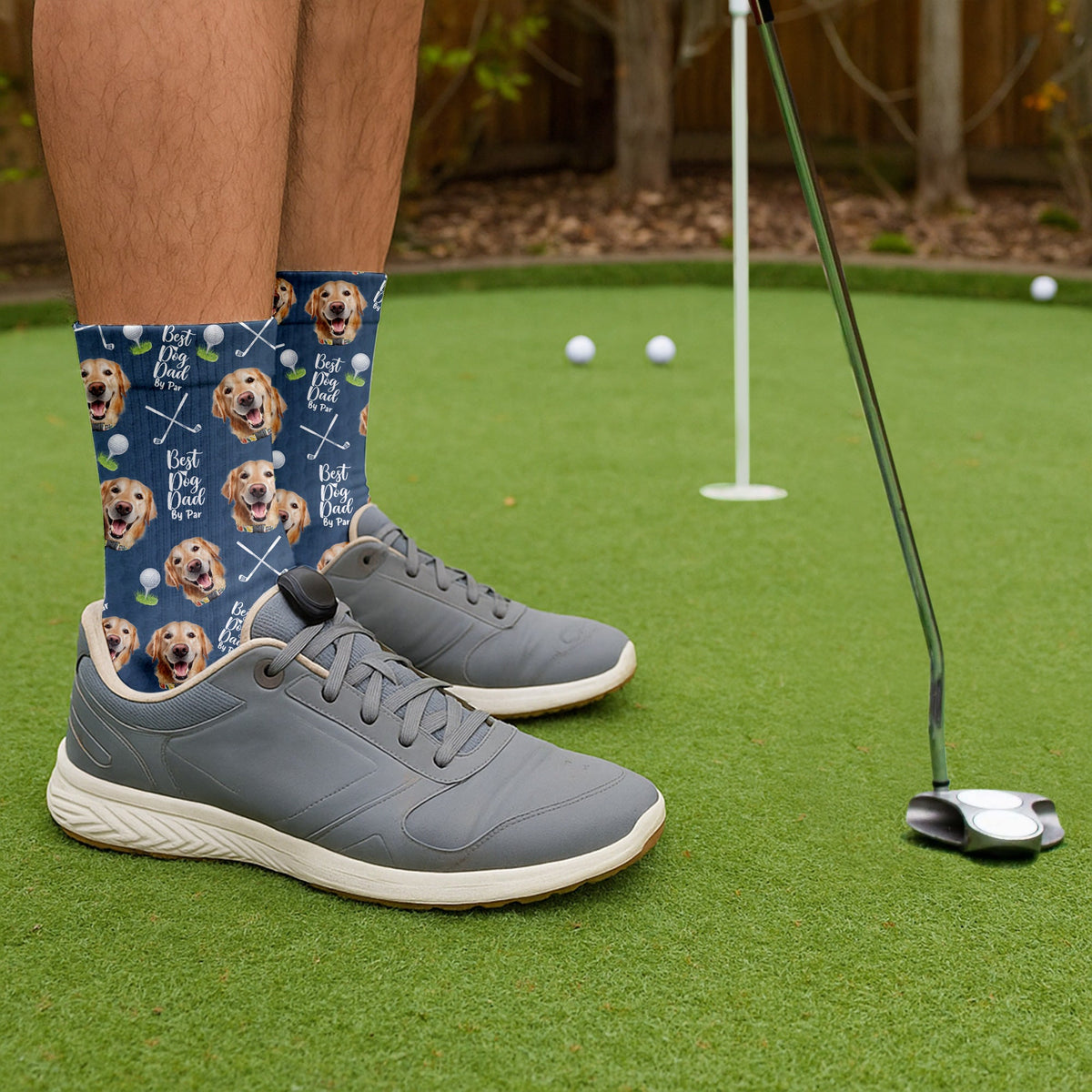 Blisscorners Best Dog Dad By Par Socks, Socks With Dog Face, Custom Pet Socks, Funny Crew Socks, Christmas Golf GiftLM2611