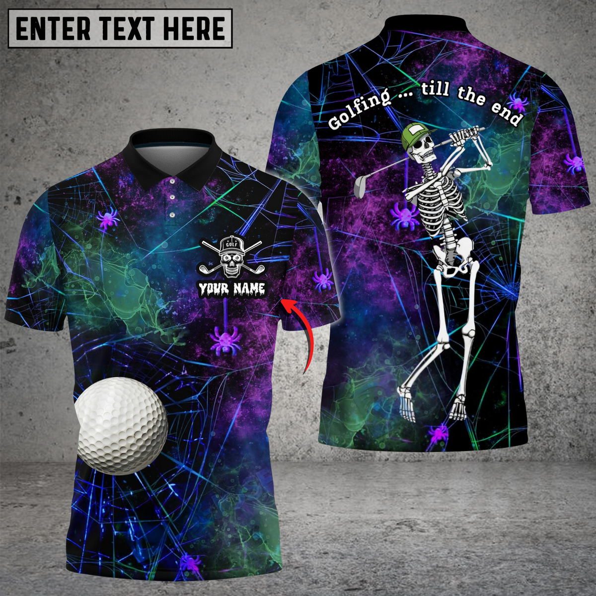 Blisscorners Skeleton Swing Funny Golf Polo Shirt, Custom Name &amp; Team Name 3D Shirts