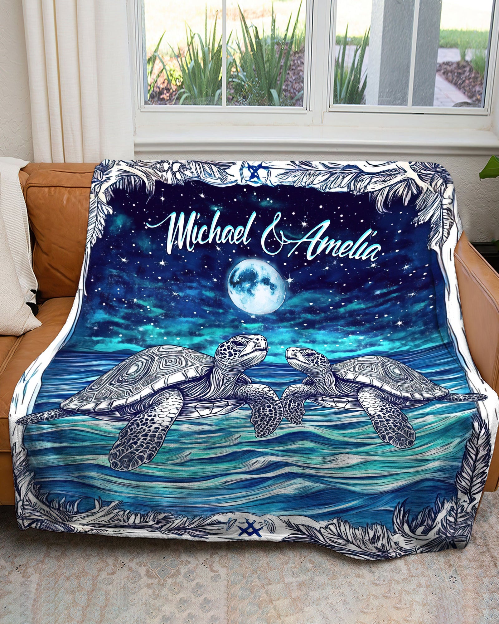 BLISSCORNERS PERSONALIZED COUPLE TURTLE FLEECE BLANKET