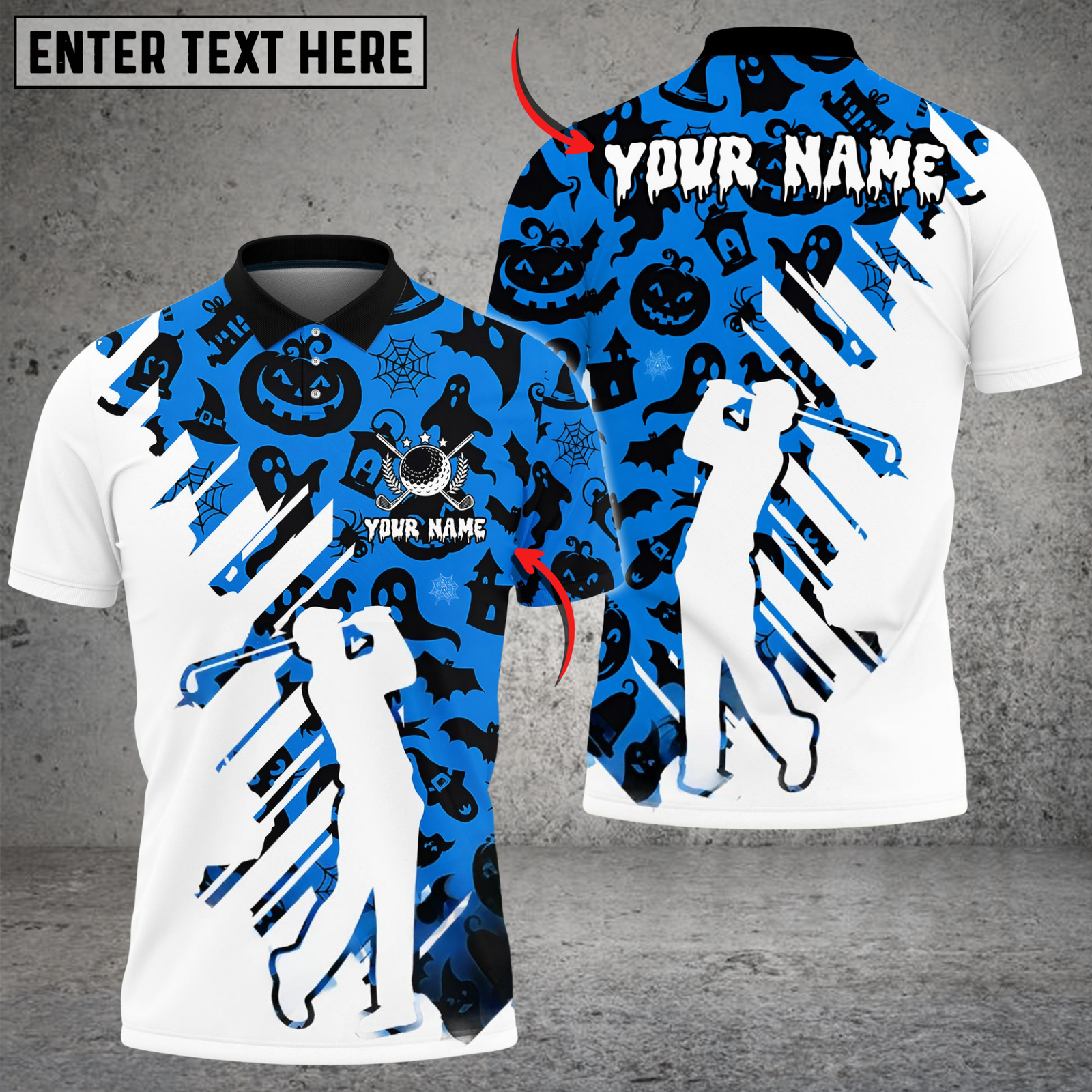 Blisscorners Spooky Swing Golf Polo Shirt, Customized Name & Team Name 3D Shirts (4 Colors)