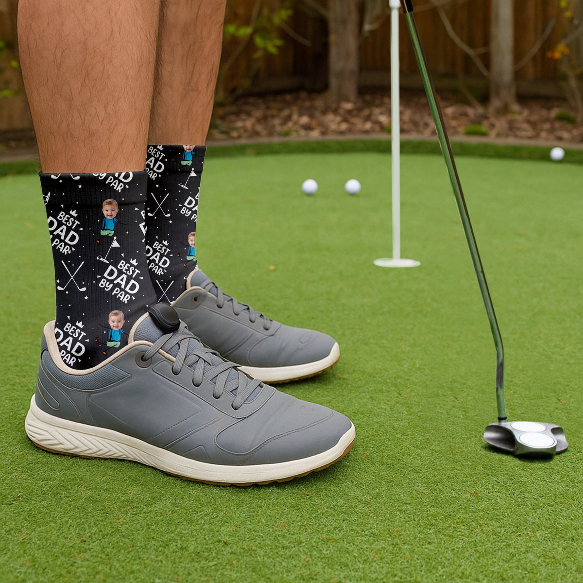 Blisscorners Best Dad By Par Custom Face Black Socks, Fun Socks For Men, Dad Golf Gift, Christmas Golf GiftLM2611