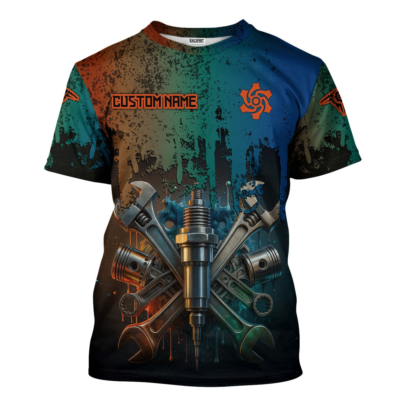 Blisscorners Personalized Mechanic Shirt, Colorful Wrenches Piston and Spark Plug Design, Gift For Men