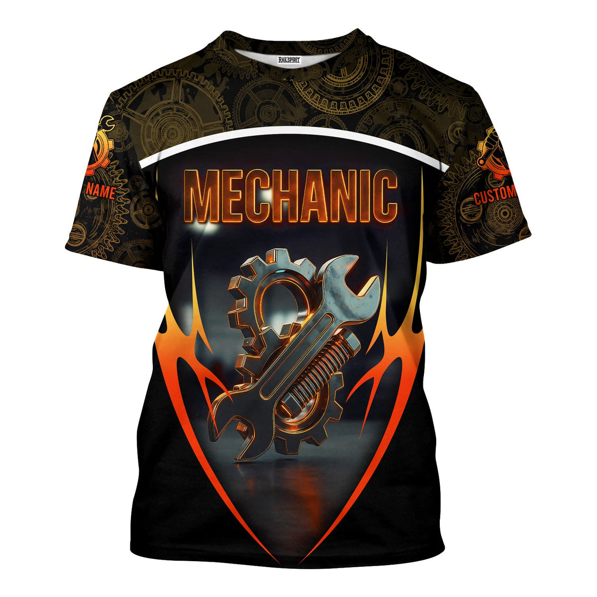 Blisscorners Personalized Gear And Wrench Mechanic Shirt, Custom Name Work Shirt For Auto Repair, Garage And Engineering Professionals
