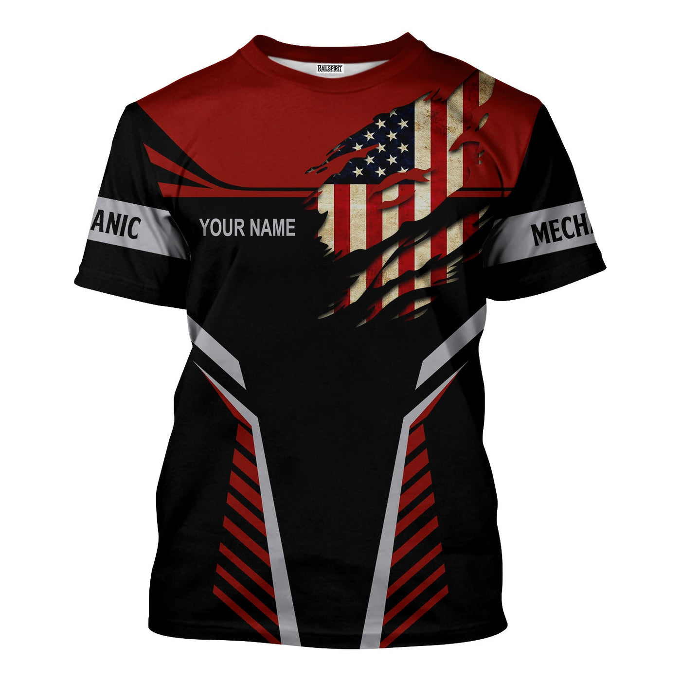 Blisscorners Personalized Mechanic Shirt, Wrenches and America Flag Design, Mechanic Uniforms, Gift For Men