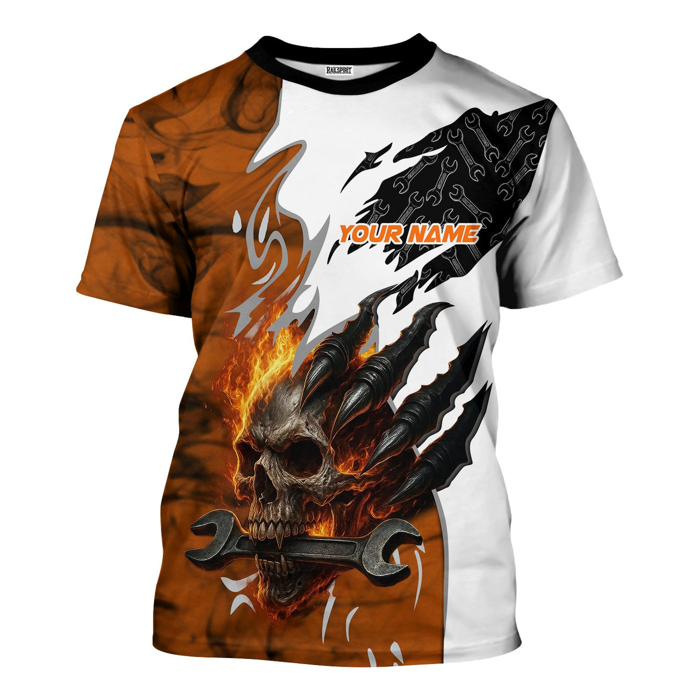 Blisscorners Personalized Mechanic Shirt, Skull Wrench Flame Claw Design, Mechanic Uniforms, Gift For Men