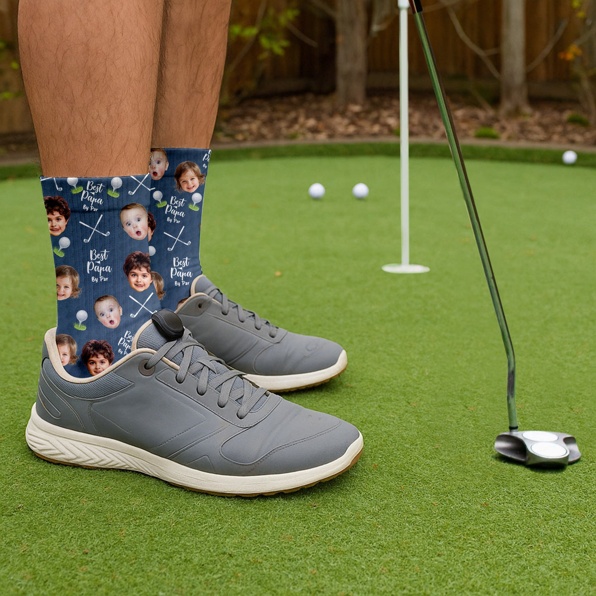 Blisscorners Best Dad By Par Custom Kids Face, Personalized Socks With Photos, Funny Crew Socks, Dad Golf GiftLM2611