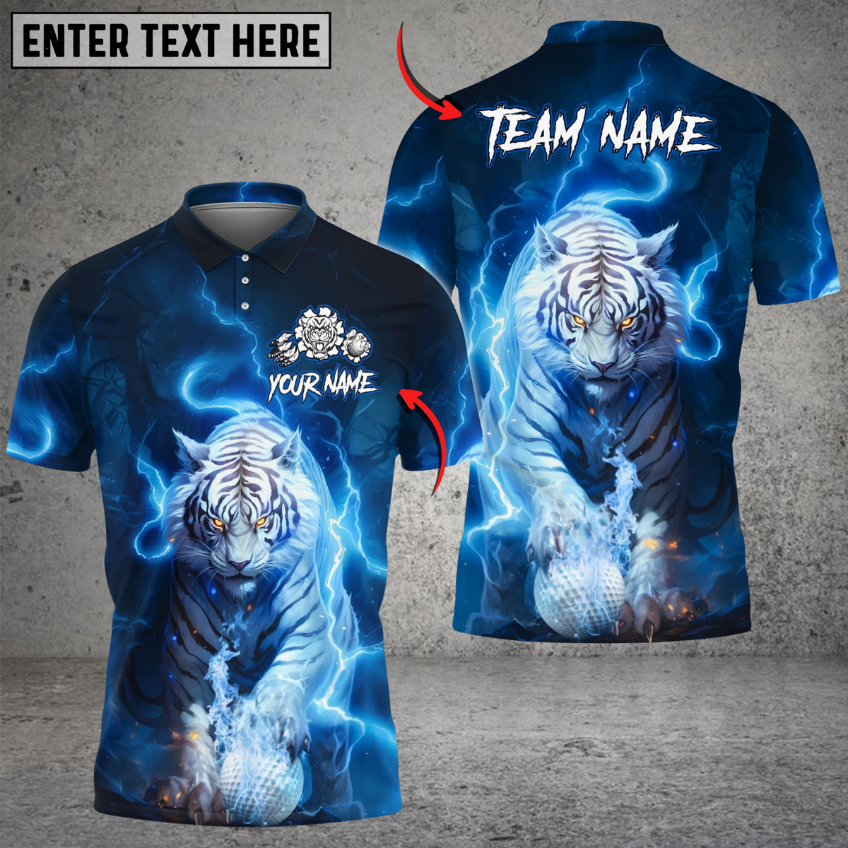 Blisscorners Lightning Tiger Golf Polo Shirt, Customized Name &amp; Team Name 3D Shirts (4 Colors)