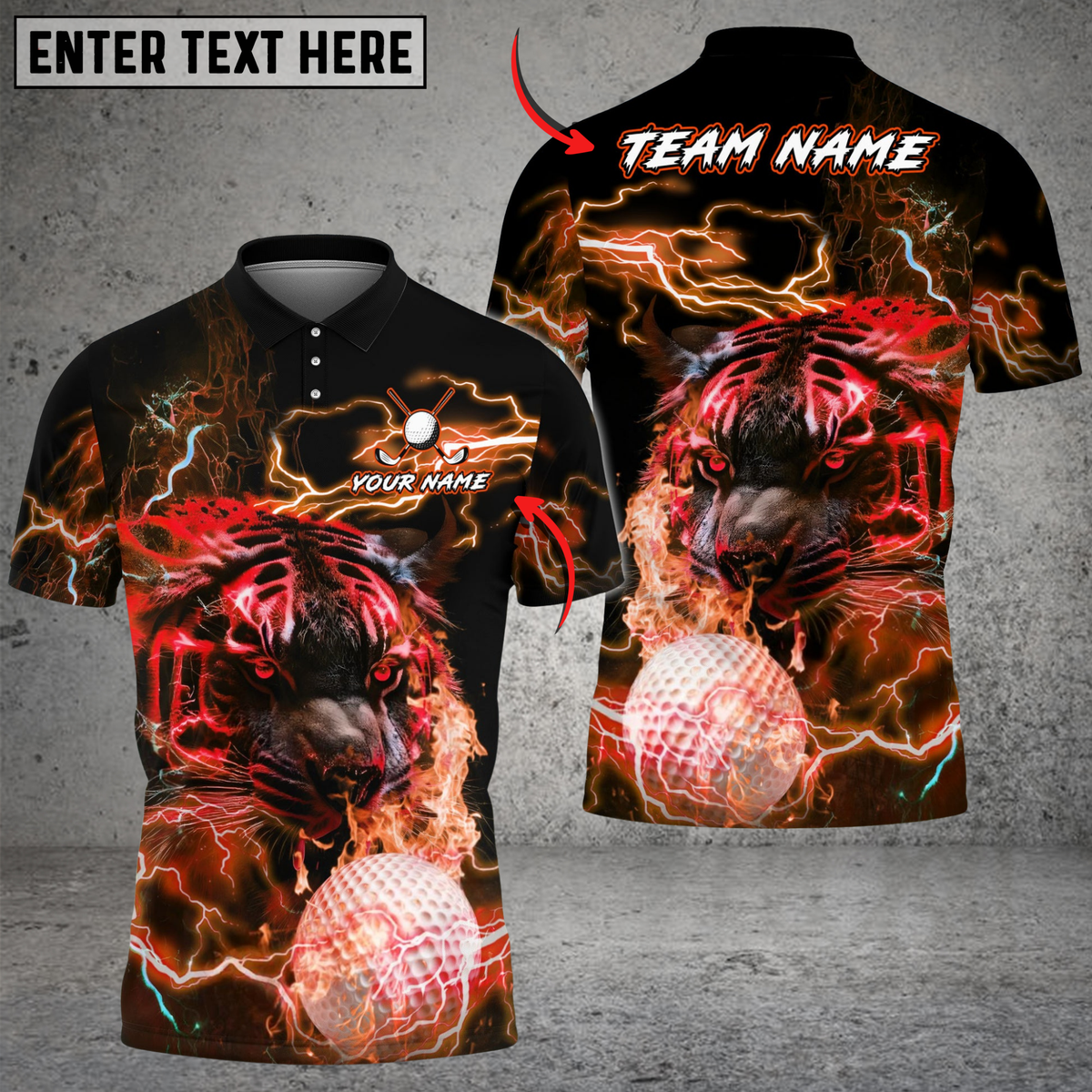 Blisscorners Thunder Tiger Swing Golf Polo Shirt, Customized Name & Team Name 3D Shirts (4 Colors)