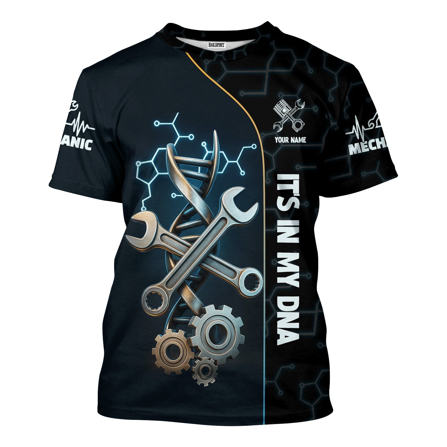 Blisscorners Personalized It’s In My DNA Mechanic Shirt, Wrench DNA Design, Perfect Gift For Auto Technicians, Apparel Mechanic Shirt