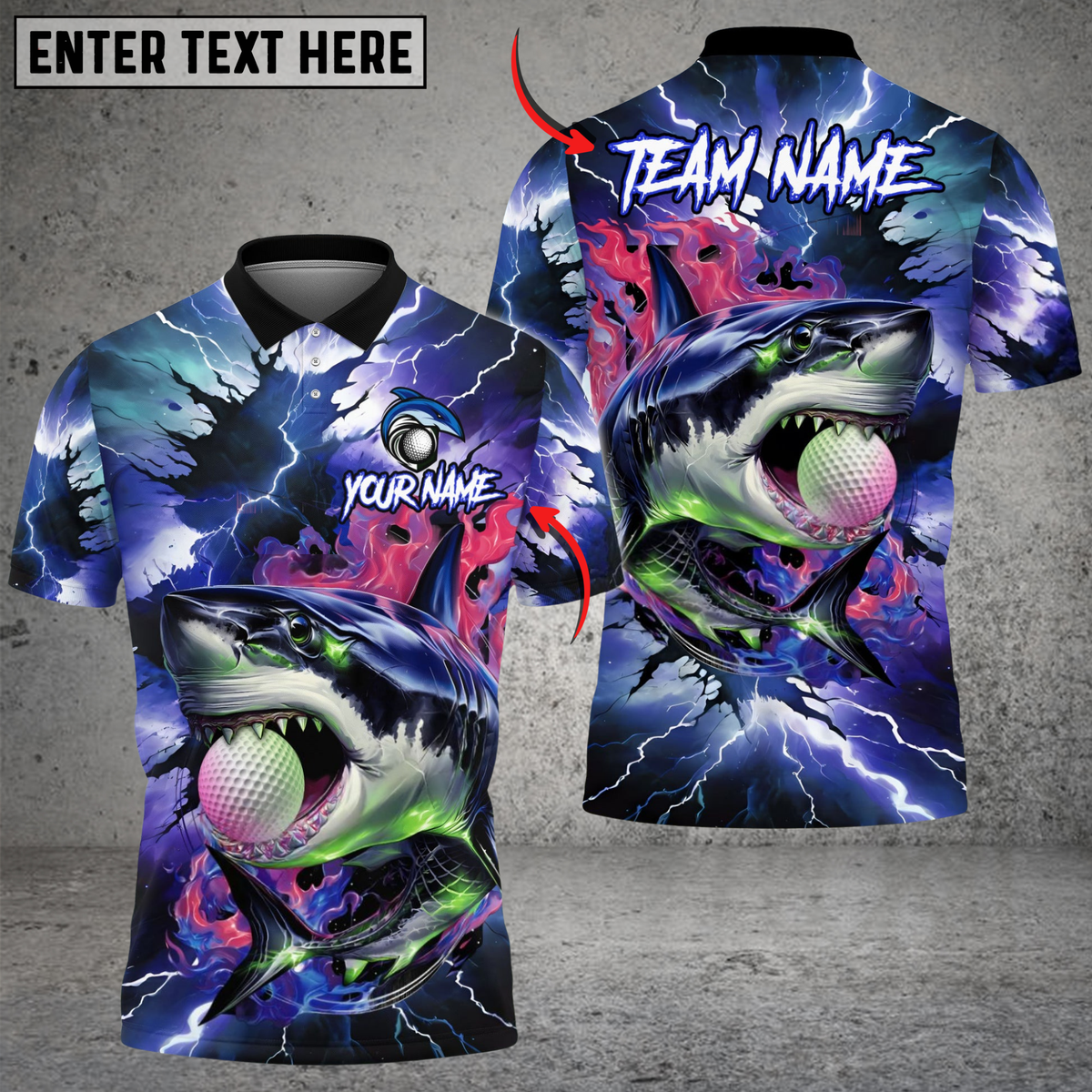Blisscorners Shark Strike Golf Polo Shirt, Customized Name &amp; Team Name 3D Shirts (4 Colors)