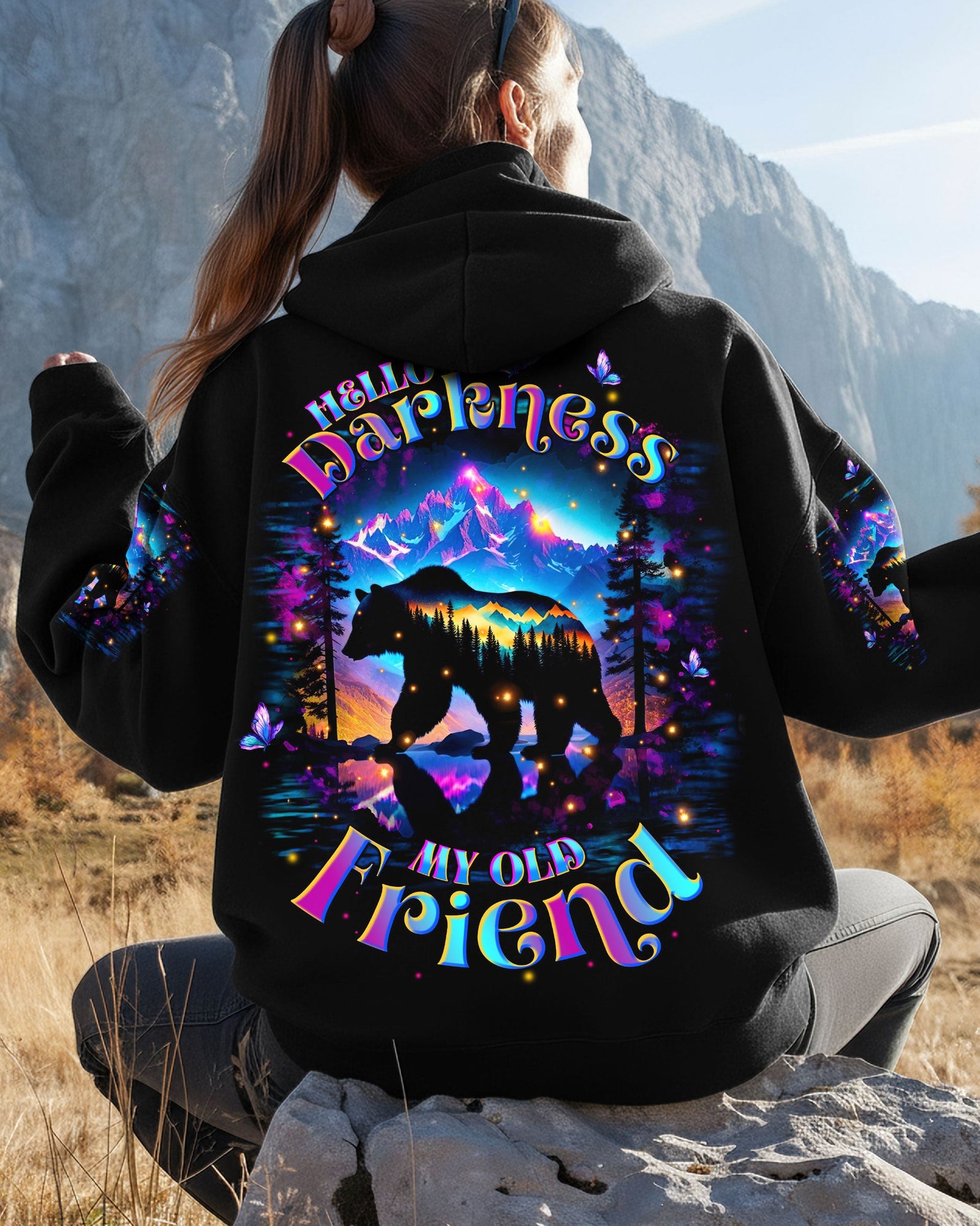 BLISSCORNERS HELLO DARKNESS MY OLD FRIEND BEAR ALL OVER PRINT
