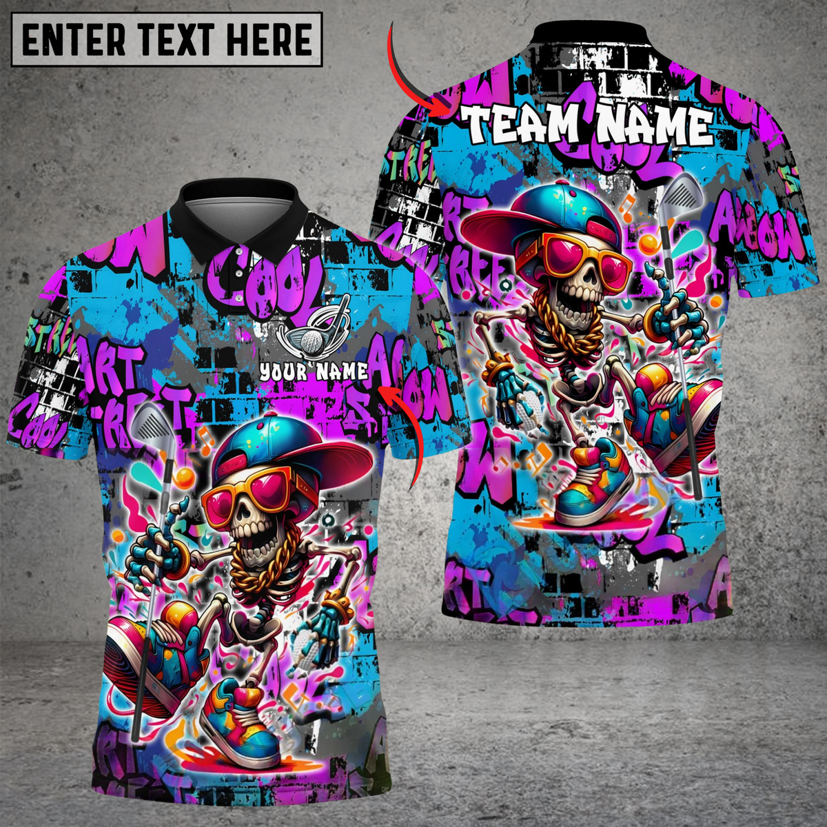 Blisscorners Street Swing Skeleton Funny Golf Polo Shirt, Customized Name & Team Name 3D Shirts (4 Colors)
