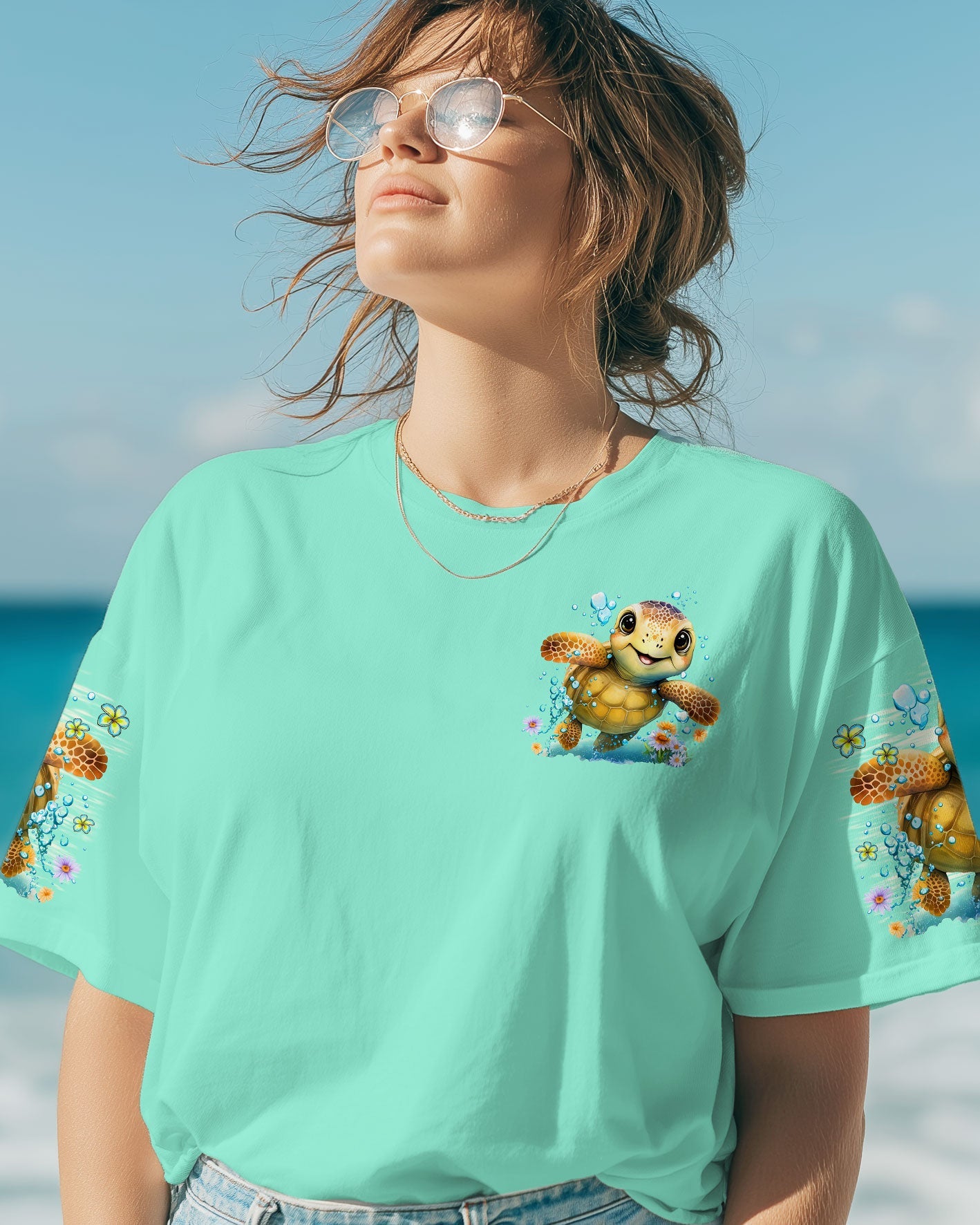 BLISSCORNERS SMELL THE SEA FEEL THE BREEZE TURTLE ALL OVER PRINT