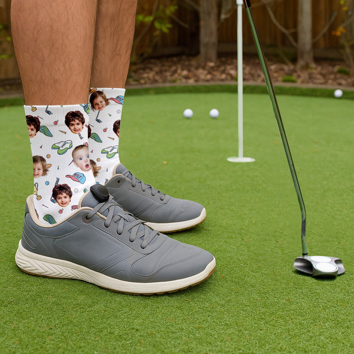 Blisscorners Custom Kids Photo Fun Golf Socks for Dad, Personalized Socks With Photos, Christmas Golf GiftLM2611