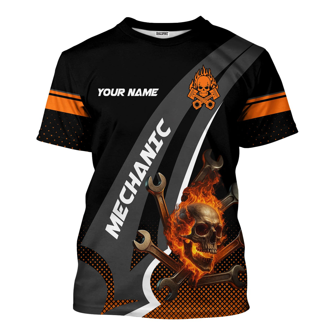 Blisscorners Personalized Mechanic Shirt, Skull Wrenches Flame Design, Mechanic Uniforms, Gift For Men