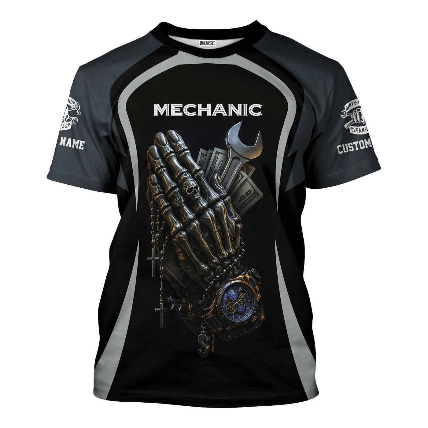Blisscorners Personalized T-Shirt Just Wait Until You Hire A Bad Mechanic Skull Praying Hand Design Shirt For Mechanics