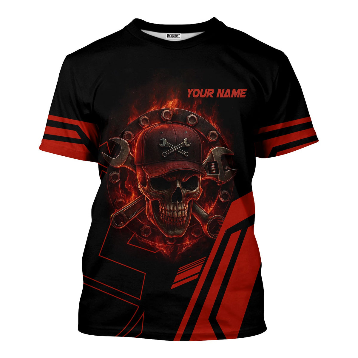 Blisscorners Custom Name Mechanic Shirt Mechanic Skull Red Unisex T Shirt All Over Print