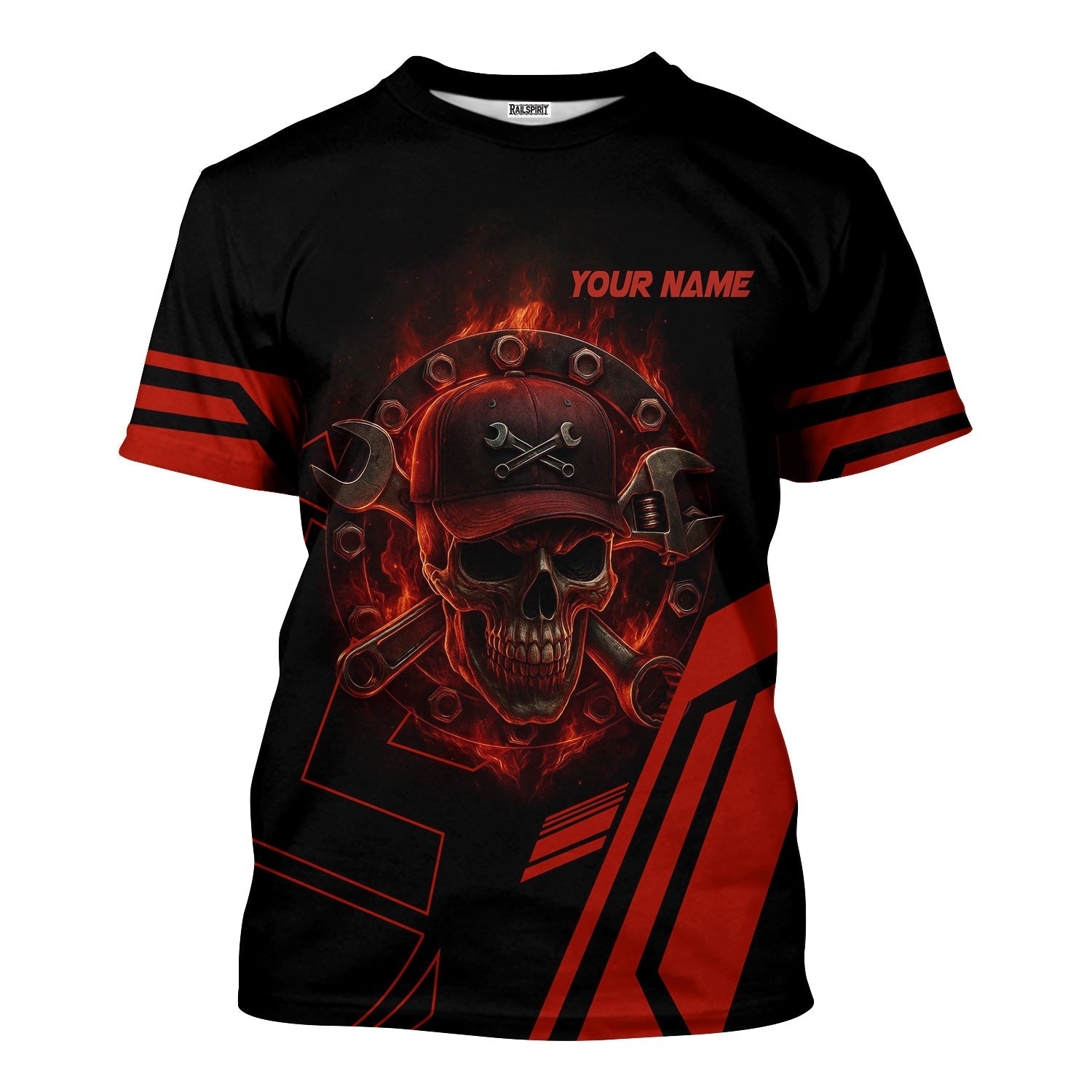 Blisscorners Custom Name Mechanic Shirt Mechanic Skull Red Unisex T Shirt All Over Print