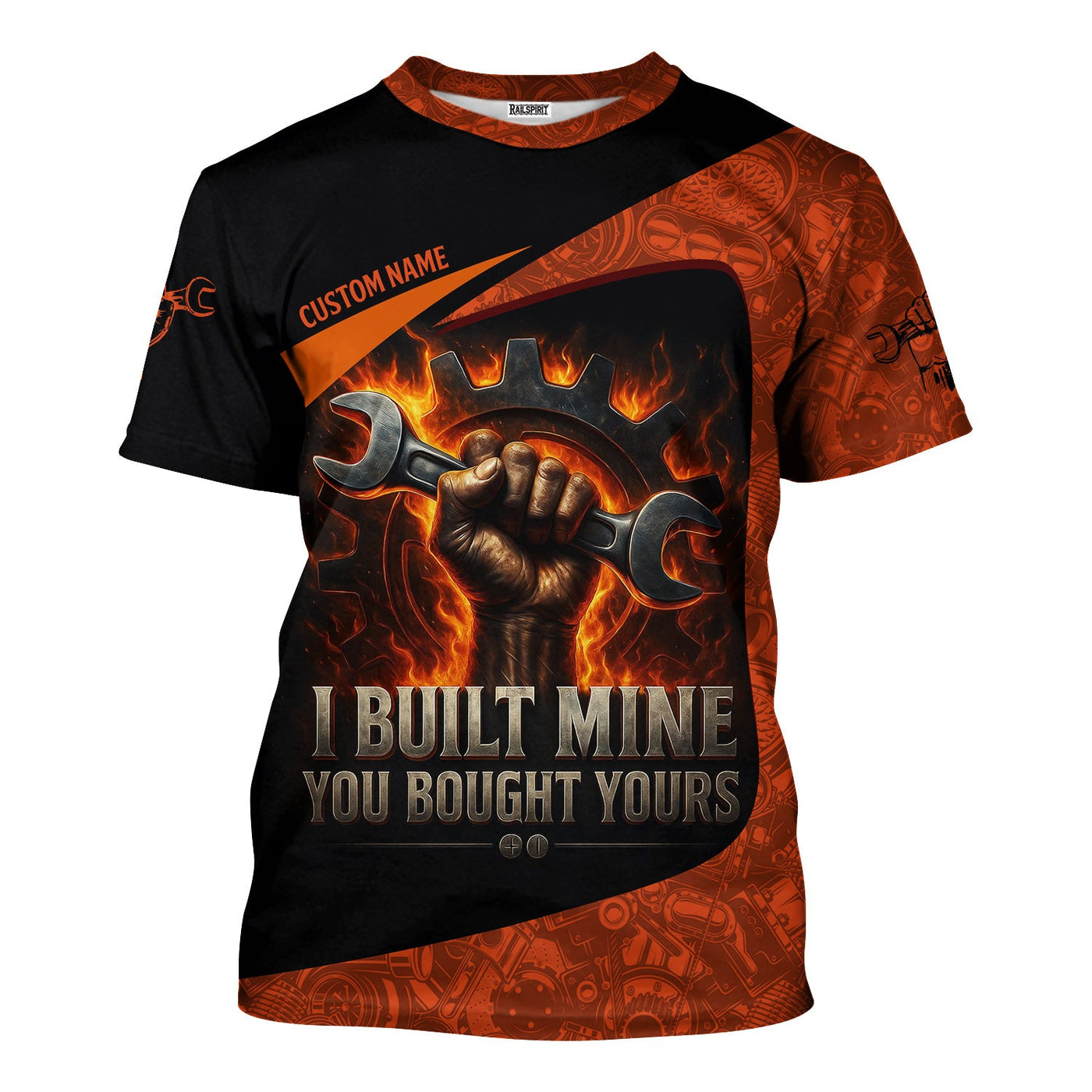 Blisscorners Personalized Mechanic Shirt, I Built Mine You Bought Yours, Flame Design, Gift For Men