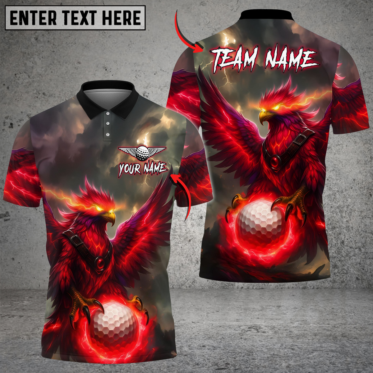 Blisscorners Phoenix Fire Golf Polo Shirt, Customized Name & Team Name 3D Shirts (4 Colors)