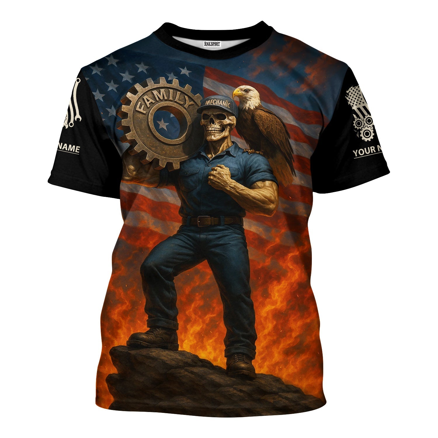 Blisscorners Personalized T-Shirt I'm Proud To Be A Mechanic Love Family And Country USA Flag Design Shirt For Mechanics